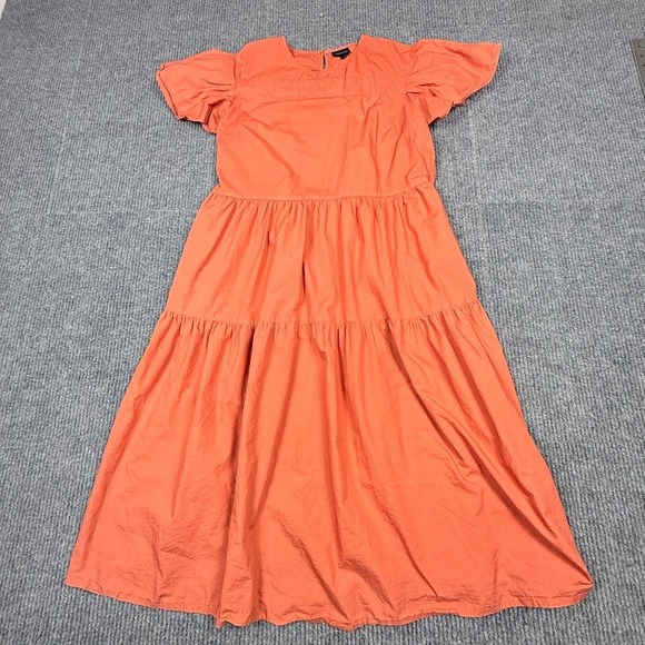 Who What Wear Dresses & Skirts - Who What Wear Womens XL Coral Orange Tiered Cotton Flutter Sleeve Midi Dress